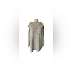 Style&Co Petite PM LT Grey Heather Off-The-Shoulder Cable-Knit Pullover Sweater